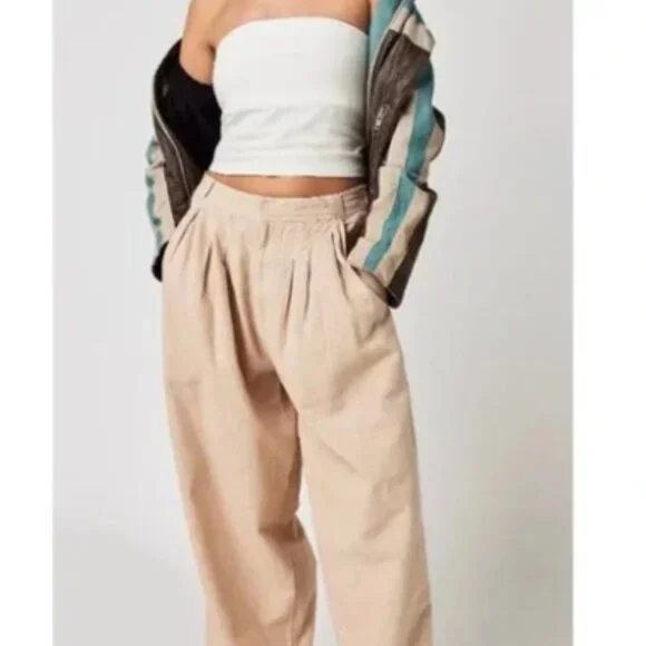 Free People Cream Wide Leg Pants - Picture 1 of 9